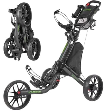 EASEGO Golf Push Cart 3 Wheel : Golf Bag Cart Foldable with Phone Holder/Cup/Umbrella Holder Compact Golf Pull Carts Quick Fold Golf Caddy Push Carts with Large Wheelbase for Different Terrain(Black)