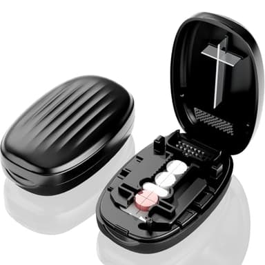 Pill Cutter Splitter for Small and Tiny Pills, 1/2 1/4 Pill Splitter for Small Pills,Vitamins, Tablets in Half or Quarters, Accurate and Easy Cutting, Stainless Steel Blade, Back Storage (Black)