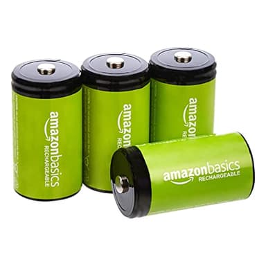 Amazon Basics 4-Pack Rechargeable D Cell NiMH Batteries, 10000 mAh, Pre-Charged, Recharge up to 1000x Times