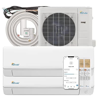 Senville 28000 BTU Dual Zone Mini Split Air Conditioner Heat Pump, 2 Ton, Works with Alexa, White