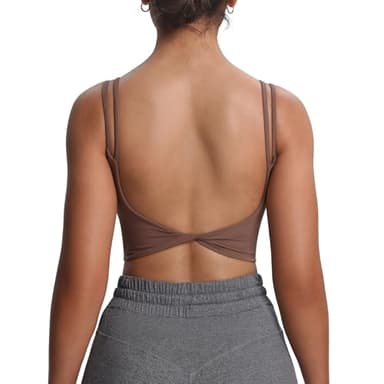 Aoxjox Women's Workout Sports Bras Fitness Yoga Crop Tank Twist Back Cami (Fudge Coffee, Small)