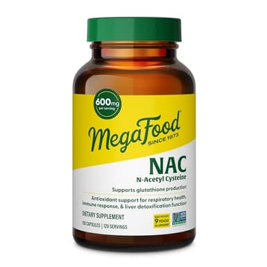 MegaFood NAC Supplement N-Acetyl Cysteine 600mg Per Serving - Promotes Production of Glutathione - Liver Support & Immune Support Supplement - Vegan, Non GMO - 120 Capsules, 120 Servings