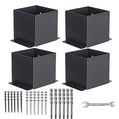 AXWHYS 6x6 Post Base 4 Pcs, (Inner Size 5.6x5.6) Post Brackets Kit, Heavy Duty Black Metal Powder-Coated Post Anchor Outdoor Framing Module Fit for Support Deck Base Plate Pergola Brackets Fence Kit……