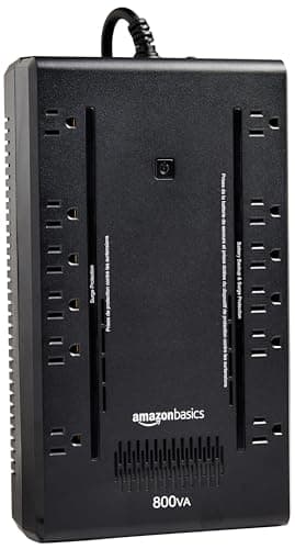Amazon Basics UPS Battery Backup & Surge Protector, 800VA/450W, 12 Outlets, Standby Uninterruptible Power Supply, Compact, Black