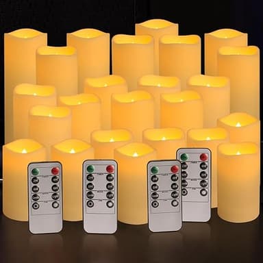 YOROXRG Set of 24 Waterproof Outdoor Flameless Candles, LED Candles with 4 Remote and Timer,(H 4" 5" 6" x D 2.2"),for Halloween Wedding Festiv