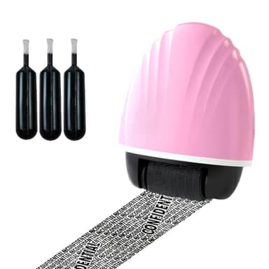 Identity Protector Roller, Social Security Card Protector, Confidential Stamp Help Safeguard Your Personal Information- Pink with 3 Refills