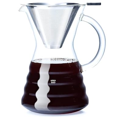 Unbreakable - Pour Over Coffee Maker with Permanent Stainless Filter 27 fl oz, Thickened Heat-Resistant Borosilicate Glass Dripper Coffee Brewer, Stovetop Safe