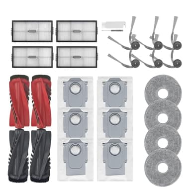 Saros 10R Accessories Kit Replacement Compatible with Roborock Saros 10R/Qrevo CurvX Robot Vacuum, 2 Pairs Main Brush, 4 Mop Pads, 6 Side Brushes, 4 HEPA Filters,6 Dust Bag, 1 Cleaning Tool
