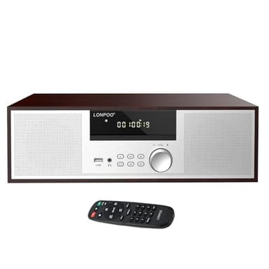 LONPOO Stereo Shelf System for Home, Vintage CD Player 40W RMS Micro Mini System with Remote Control, Bluetooth, FM Radio, USB MP3 Playback & Aux-in,Silver