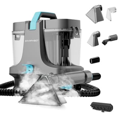 Starrybot Portable Carpet Cleaner Machine with Steam and Heating Techology,18Kpa Powerful Suction with Versatile Tools for Pets, Couch,Spot Cleaner for Stairs/Furniture/Rug(Gray)