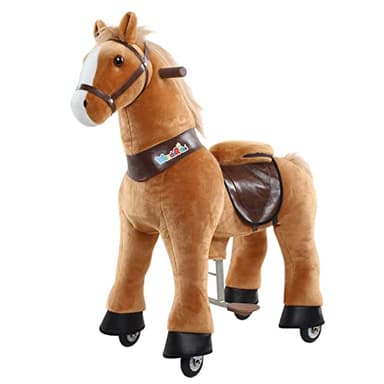 WondeRides Ride on Horse Riding Horse Pony Cycle Toy, 30.1 Inch Height Riding Pony Ride Plush Rocking Mechanical Walking Animal with Wheels No Battery Size 3 for Kids 3 to 4 Years M345