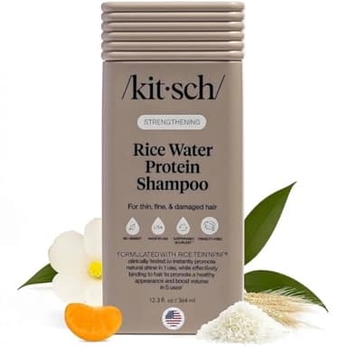 Kitsch Strengthening Rice Water Protein Shampoo for Men & Women – Hair Growth Shampoo & Volumizing Hair Care for Thin, Fine & Damaged Hair – Paraben, Phthalates & Silicone Free – Made in USA – 12.3 oz
