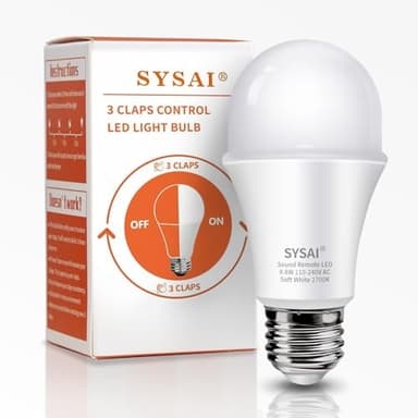 SYSAI 3 Claps Light, Sound Activated ON/Off Solution, Clap Detection, Smart Home, Upgrade Your Bedroom Lamp Bulb，Easy to Install, As Seen On TV, Soft White, 8.8-Watt