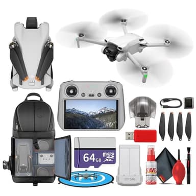 DJI Mini 3 Drone with DJI RC Remote Foldable Lightweight 4K Camera Quadcopter Bundle (CP.MA.00000587.01) + 64GB Card + BackPack + Landing Pad + Card Reader + More