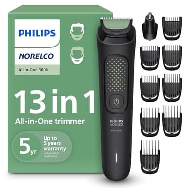 Philips Norelco All-in-One 3000 Series 13 in 1 Trimmer, Beard Styler & Men's Hair Clipper, 9 Length Settings & Self-Sharpening Skin-Friendly Blades, MG3919/50