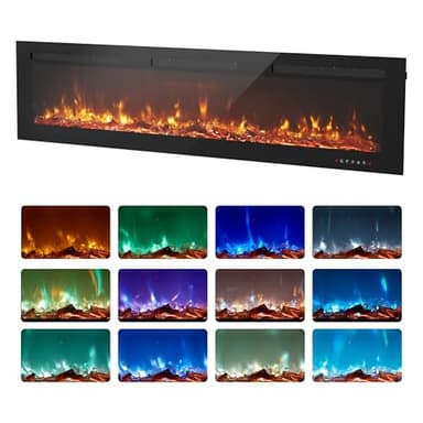 EUHOMY 72 Inch Electric Fireplace Recessed Wall Mounted with Remote Control, Fireplace Heater with Adjustable Flame Color, Linear Fireplace with Timer, Log & Crystal, 750/1500W (2026 Upgrade)