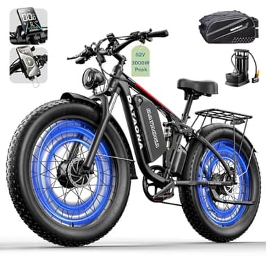 DATAONA Peak 3000W Dual Motor Ebikes for Adults, 52V23AH Battery, Up to 80Miles Long Range&37MPH Speed, 26inch Fat Tire Fast Electric Bike with Hydraulic Disc Brake for All Terrain, UL Certified