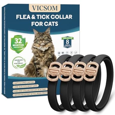 Flea and Tick Collar for Cats - 4 Pack, 32 Month Protection Treatment, Waterproof, Natural Prevention, Adjustable for Cats & Kittens (Black)