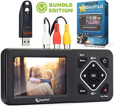 ClearClick Video to Digital Converter 2.0 (Second Generation) - Record Video from VCR's, VHS Tapes, AV, RCA, Hi8, Camcorder, DVD, Gaming Systems (Bundle) [Requires Working VCR/Camcorder & Tapes]