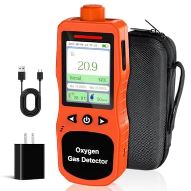 ZYKYCX Portable Oxygen Detector, Rechargeable O2 Monitor with Sound, Light, Vibration Alarms, Oxygen Air Quality Meter Measures Temperature & Humidity for Indoor Outdoor Use