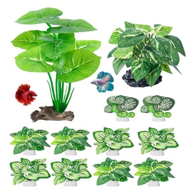 CousDUoBe 12 Pcs Betta Fish Tank Decor，Silk Aquarium Plants Green Fish Tanks Decoration Plants, Aquarium Decorations Green Plants