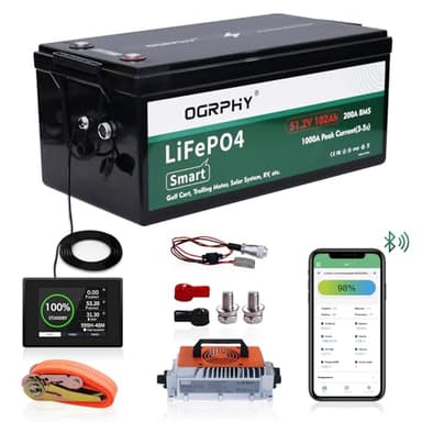 48V Lithium Golf Cart Battery Conversion Kit, 200A BMS(1000A Peak Current), with Touch Monitor and 12V DC interface, 4000+ Cycles 48V Lithium Battery with Charger Perfect for Golf Carts(102AH)