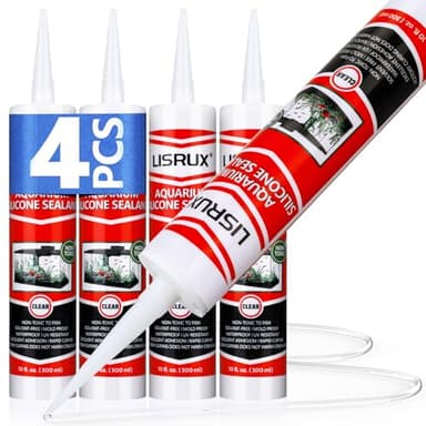 4 Pack Aquarium Silicone Clear Sealant, High Elasticity, Safe for Fish,Fast Curing Waterproof Aquarium Safe Silicone,10 Fl Oz Non-Toxic Fish Tank Safe Sealant,Strong Adhesion