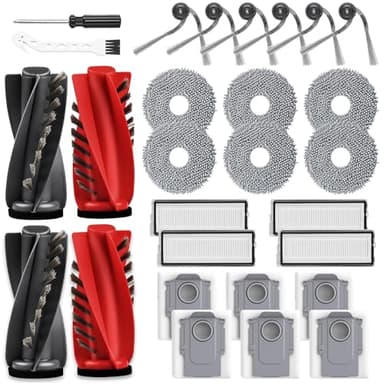 28 Pack Replacement Accessories for Roborock Qrevo Curv/Curv S5X/Qrevo Edge/Edge S5A/Qrevo S5V Robot Vacuum, 2 Pairs Mainbrush 4 Filter 6 Dust Bags 6 Mop Pad 6 Sidebrush 1 Cleaning Brush 1 Screwdriver