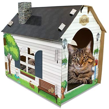ASPCA Cardboard Cat House Hideaway Playhouse with Cat Scratcher Scratching Pad 19" L x 13" W x 17" H