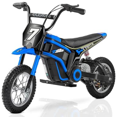 ELEMARA Electric Dirt Bike,350W Motorcycle for Kids with Tail Lights,Music & Bluetooth,15.5 mph & 150lb Max,Chain-Driven Motor, Twist-Grip Throttle & Hand-Operated Rear Brake,12" Air-Filled Tires-Navy