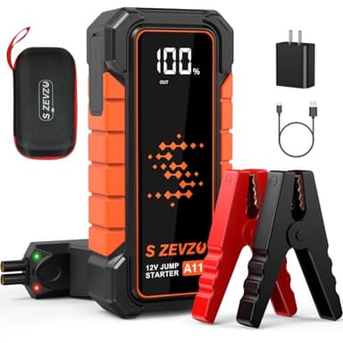 S ZEVZO A11 Jump Starter, Upgraded 5000A Car Battery Jumper Starter Portable (10.0L Gas & 7.0L Diesel Engines) with Booster 12V Lithium Jump Box with USB Charger, LCD Display, Flashlight, and Case