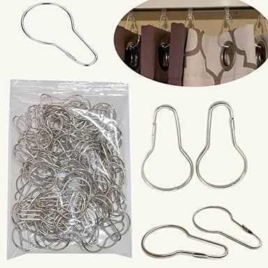 HLCM Shower Curtain Rings Hooks, Rust-Resistant Metal Shower Curtain Hooks, Stainless Steel Shower Curtain Rings for Bathroom Shower Curtain Rod (100PCS)