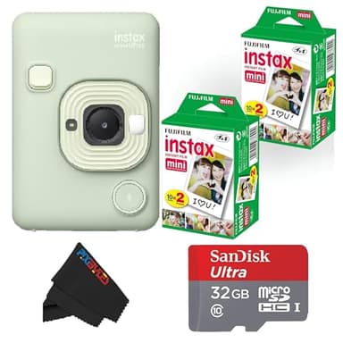 Fujifilm Mini LiPlay Hybrid Instant Camera with Mini Film, 32GB microSD Card, Charging Cable, Hand Strap and Pixibytes Microfiber Cleaning Cloth... (Matcha Green + 40 Sheets)