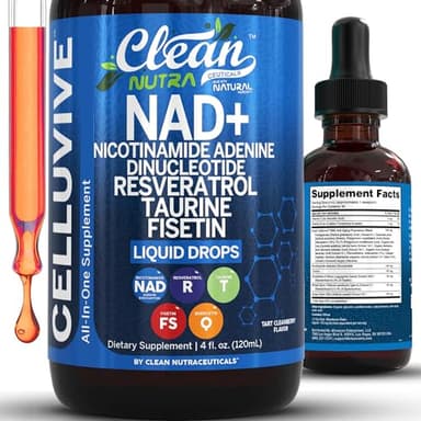 Clean Nutra NAD Liquid Supplement Drops Resveratrol Polyphenols Liposomal Taurine Fisetin Grape Seed Extract Japanese Knotweed Fo Ti Anti Aging NAD+ Nicotinamide Adenine Dinucleotide for Women & Men
