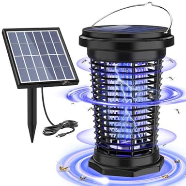 PALONE Bug Zapper for Outdoor & Indoor with 5.5W Solar Panel Charging, Electric Fly Zapper USB Charging Solar Bug Zapper Light for Camping Outdoor, Backyard, Garden