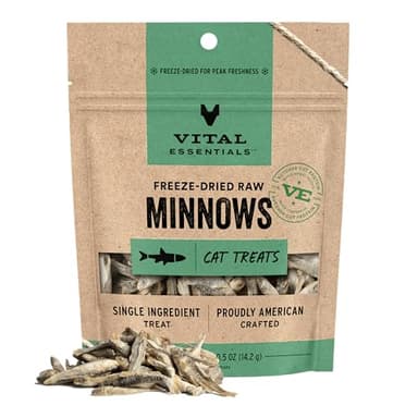 Vital Essentials Freeze Dried Minnows Cat Treats | Single Ingredient | Premium Quality | Grain Free, Healthy Treats for Cats, 0.5 oz Bag