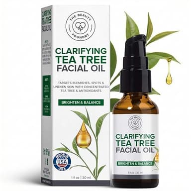 Beauty Foundry Clarifying Tea Tree Facial Oil, Targets Acne and Uneven Skin Tone, Antioxidant-Rich Beauty Oil, 1-fl oz/30ml (1 Pack)