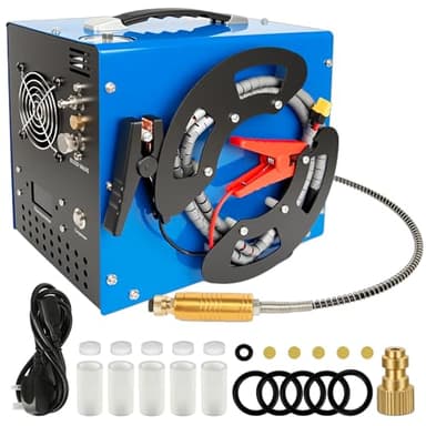 PCP Air Compressor, 4500Psi/30Mpa, 350W Motor, Unique Vertical+Wire Spool Portable Design, Auto-Stop, Oil/Water-Free, 8MM Quick-Connector for Paintball/PCP Air Rifle/Tank, 110V AC or 12V Car Battery