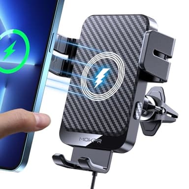 Wireless Car Charger, MOKPR 15W Fast Charging Auto-Clamping Car Charger Phone Mount Air Vent Cell Phone Holder Compatible iPhone 16/15/14/13/13 Pro/12 pro/12/11, Samsung Galaxy S23/S22/S21/S20, etc