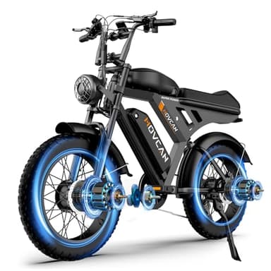 MOVCAN V30PROMAX Dual Motor Dual Battery Electric Bike for Adults Peak 3000W Motor Up to 37.5MPH &120Miles, 20" Fat Tire Electric Motorcycle Bike, Hydraulic brakes7-Speed 5-Layer Full Suspension