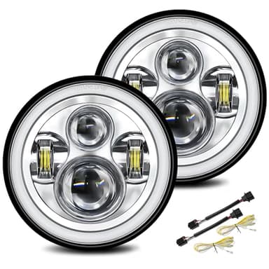 UNI-SHINE 2pcs 7 inch Led Headlight Round DOT Approved H6024 Led Headlight DRL Turn Signal Compatible with Jeep Wrangler JK TJ CJ & Miata & Chevy S3 & Hummer H1 H2 (Chrome)