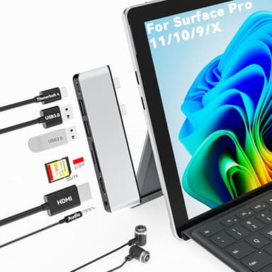 Surface Pro 11 USB C Adapter, Surface Pro 9 Hub Docking Station with 4K HDMI, Thunerbolt 4 (8K Video+Data+100W PD), 2*USB 3.0, 3.5mm Audio, SD/TF, USB C Hub for Surface Pro 11 Copilot/10/9/X