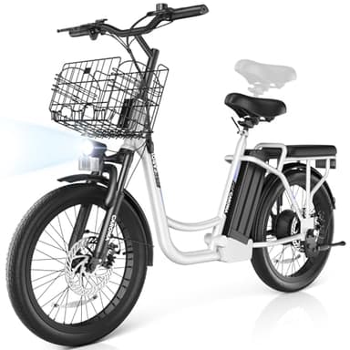 Carom Peak 819W Electric Bike for Adults, 48V Removable Battery, Up to 25Miles&20MPH, 20" Fat Tire Electric Scooter with Basket&Adjustable Seat, Foldable Adult Electric Bicycle for Commuting (White)