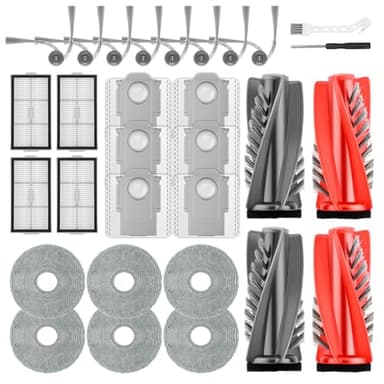 10R Replacement Parts Accessories for Roborock Saros 10R & for Qrevo CurvX & G20s Ultra Robot Vacuum, 2 Dual Zero-Tangling Main Brush, 6 Dust Bags, 6 Mop Pads, 4 HEPA Filters, 8 Side Brushes