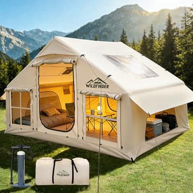 Inflatable Tent with Skylight, Quick Setup Blow Up Tents with Pump, Hot Tent with Stove Jack, Waterproof Oxford Inflatable House for Camping, Air Glamping Tents for Camping Adult 4-6 Person