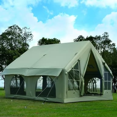 KNUO 2025 Upgraded Waterproof Inflatable Camping Tent for 5-8 People, Large Blow-Up Air Tent, No Assembly Needed Luxury Glamping House, 10x10ft Oxford Fabric