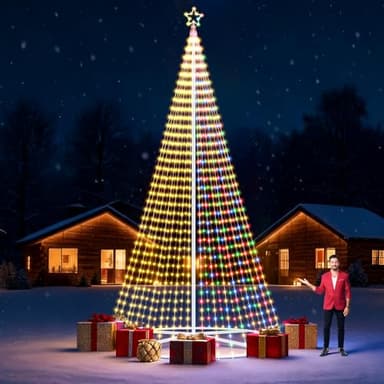 Riakrum 20ft-3199 LED Flagpole Christmas Tree Lights Outdoor Decorations with Star Topper, 8 Lighting Modes Pre-lit LED Flagpole Christmas Lights Multicolor, Outside Yard Holiday Display
