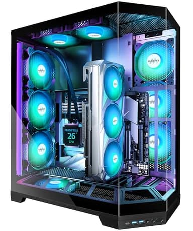 MUSETEX PC Case, Vertical GPU Mounting Design, Pre-Installed 5 PWM ARGB Fans, 360MM RAD Support, ATX Mid-Tower Gaming PC Case with Type-C, 270° Full View Tempered Glass, Black(GR3)