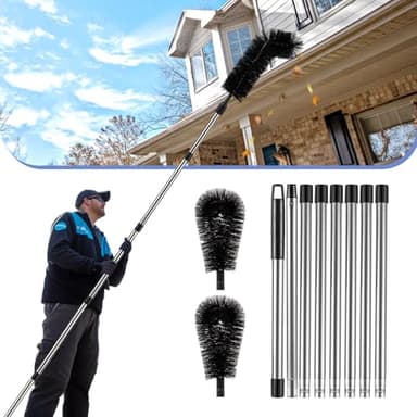 LrqzHsyl Gutter Cleaning Tools from Ground - 10.5FT Long Adjustable gutter Cleaner & Brush, No Ladder Needed | Rain Gutter Cleaning Tool Makes it Easy To Clean Leaves, Branches And Debris from Gutters