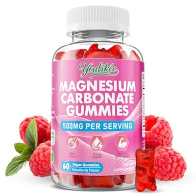 Magnesium Carbonate 500mg Gummies, High Absorption Magnesium Supplement for Adults - Support Muscle Relaxation & Nerve Health, Vegan, Sugar Free, Raspberry Flavor, 60 Count
